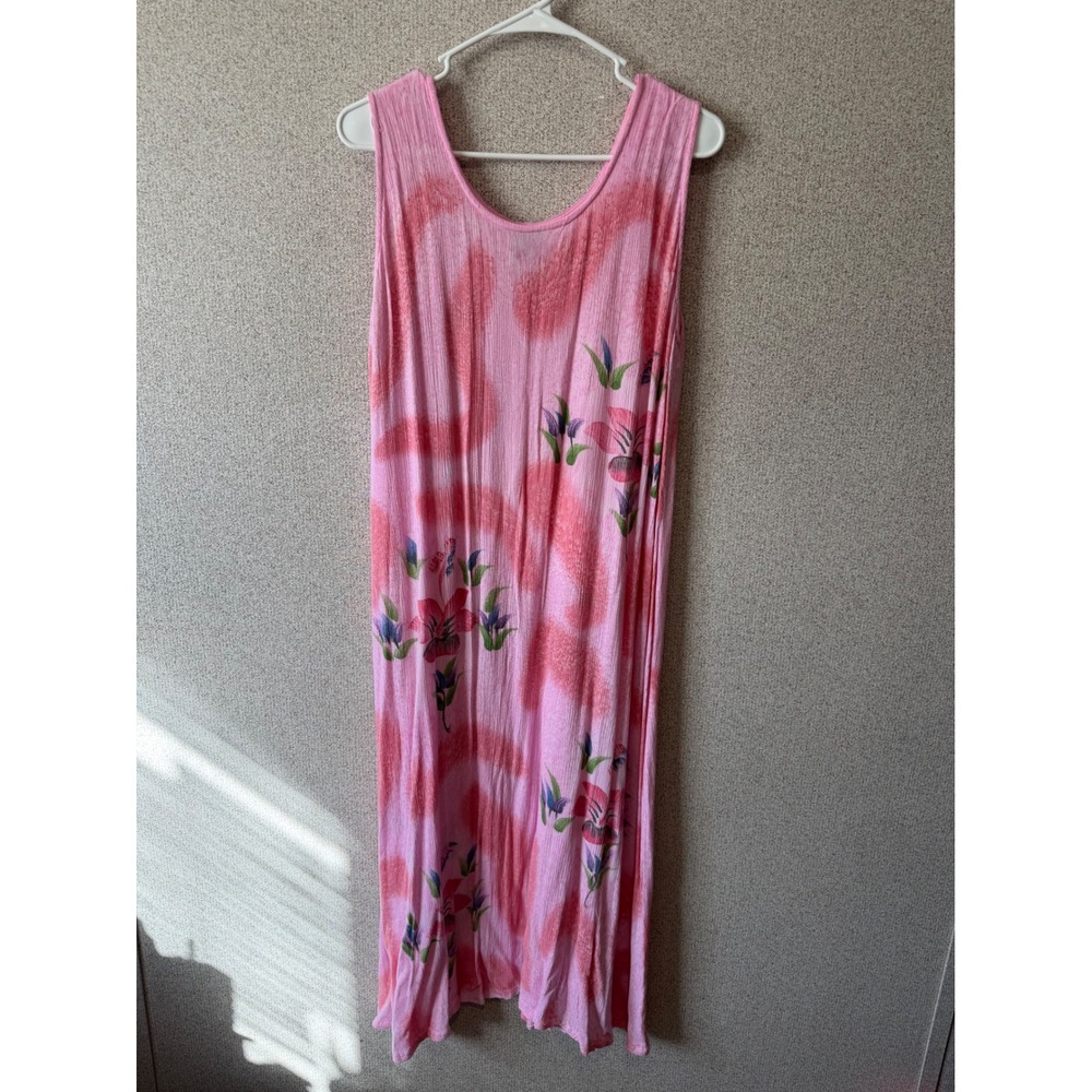 PINEAPPLE MOON Pink Floral Tropical Maxi Dress Sleeveless‎ One Size Rayon